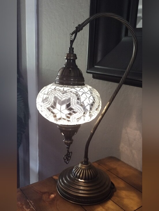 Other - Turkish Mosaic Glass Table Lamp - White Mosaic Globe